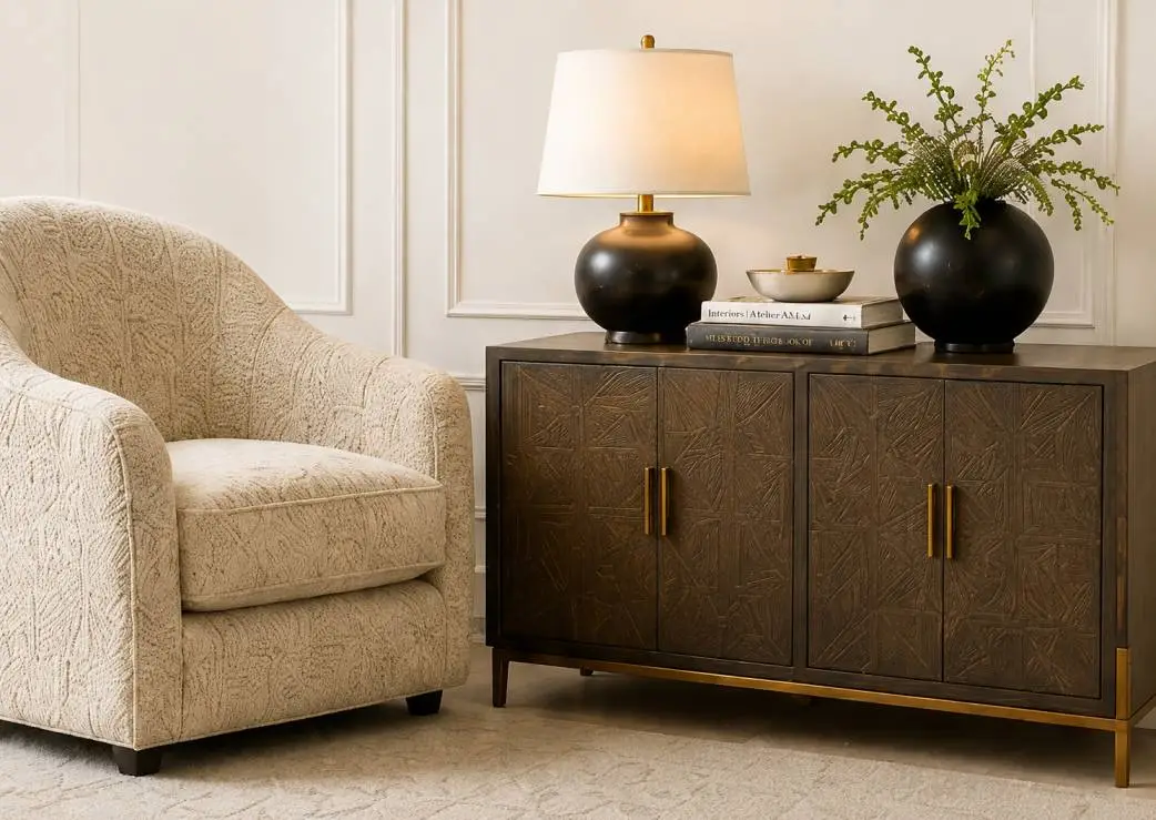 Living room chair and cabinet